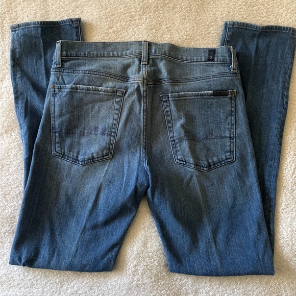 7 For all mankind Men’s Classic Blue Distressed Slimmy Jeans Size 34 - Picture 4 of 13